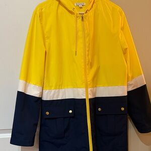 Yellow and Navy Colorblock Hooded Windbreaker Rain Jacket- Gently Used!